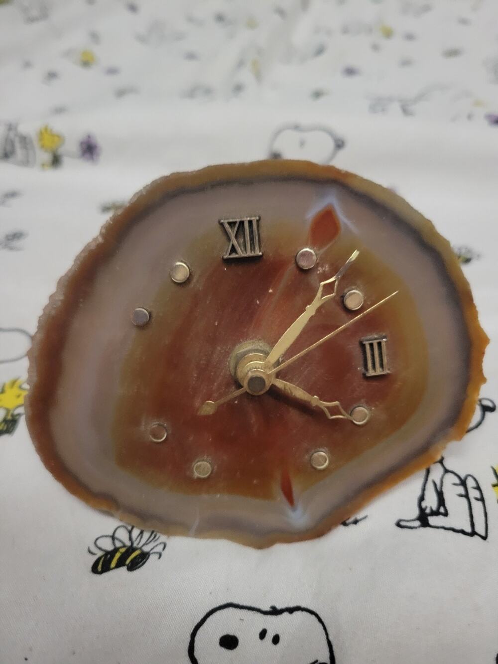 Vintage Quartz 4" Sliced Agate Battery Operated Clock